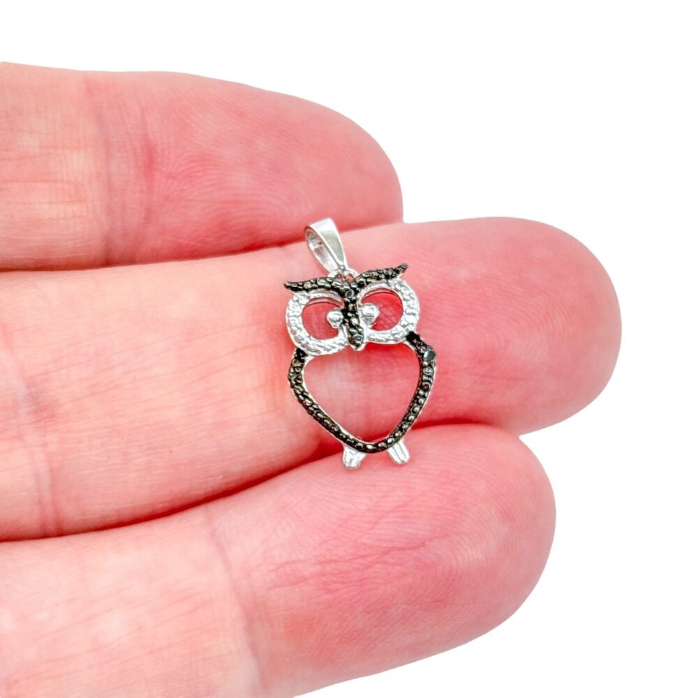 Vintage Sterling Silver 925 Cubic Zirconia Owl Pendant